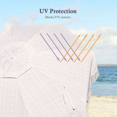 6Ft Fringe Patio Umbrella with Push Button Tilt Carry Bag