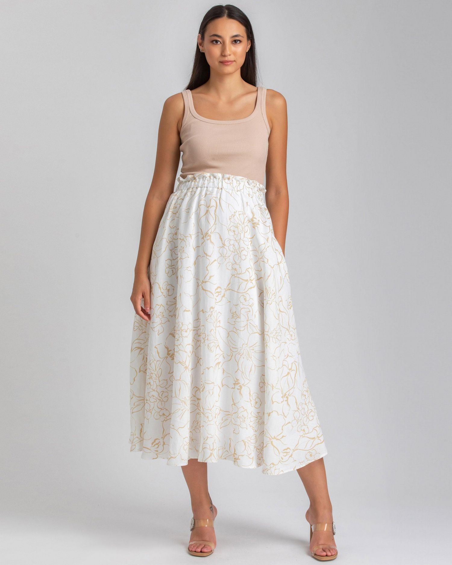 Maternity Floral Print Hidden Pocket Midi Olivia Skirt