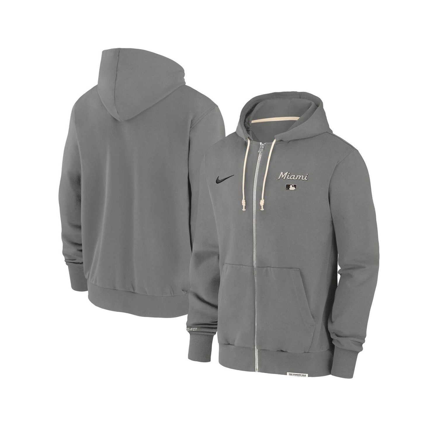 Men's Charcoal Miami Marlins Authentic Collection Travel Performance Full-Zip Hoodie