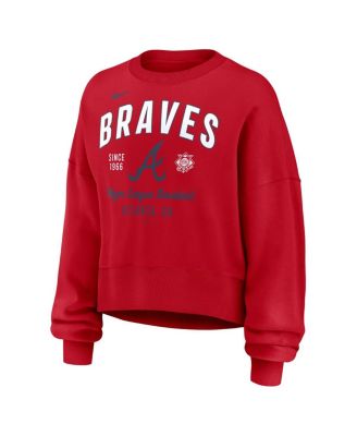 Women's Red Atlanta Braves Oversized Long Sleeve Cropped Pullover Sweatshirt