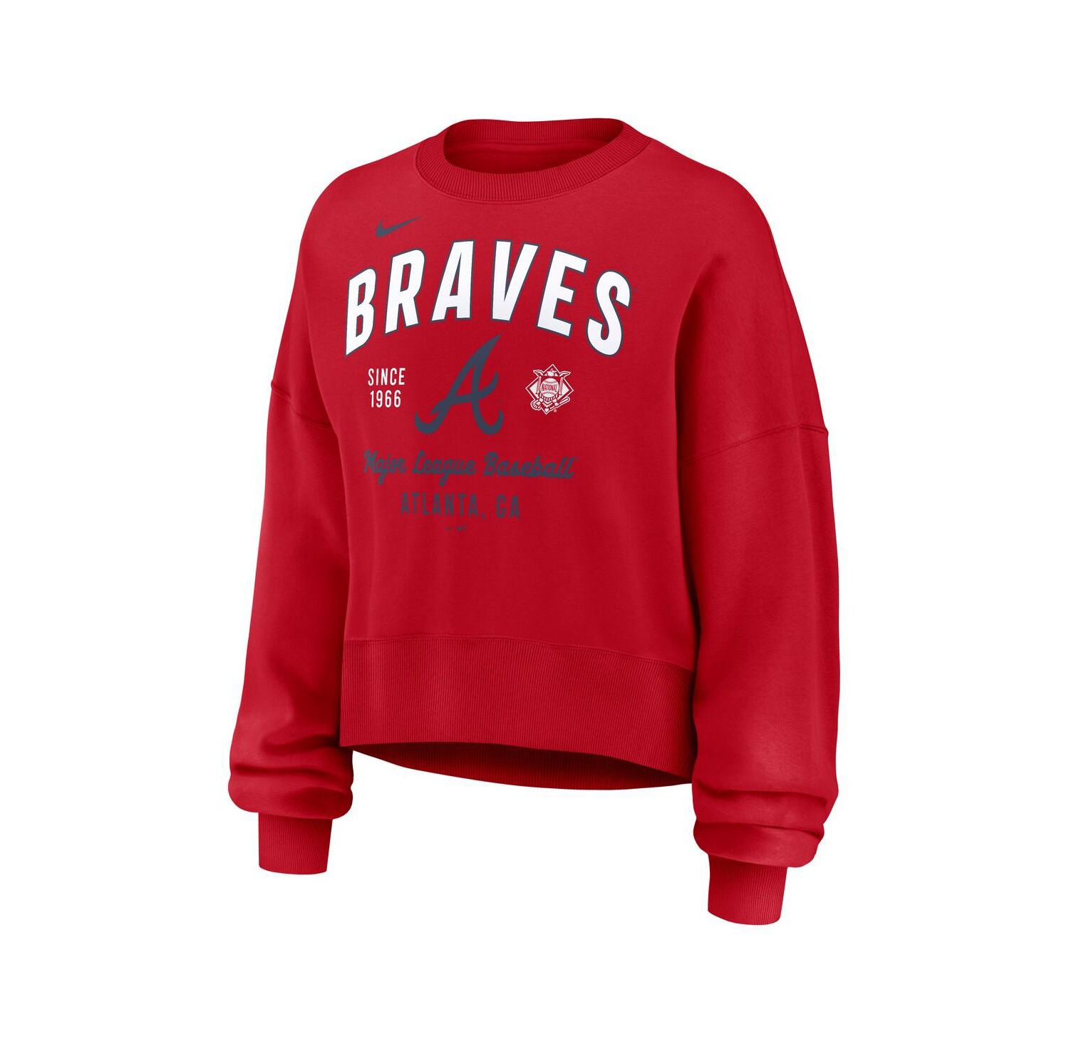 Women's Red Atlanta Braves Oversized Long Sleeve Cropped Pullover Sweatshirt