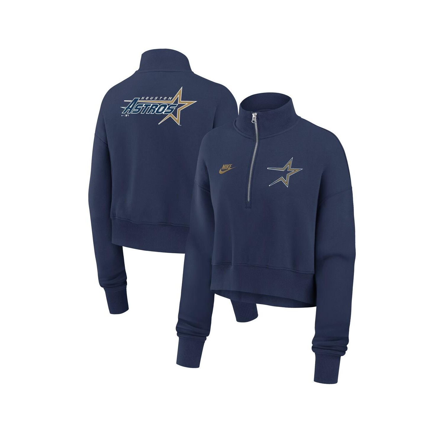 Women's Navy Houston Astros Cooperstown Collection Phoenix Fleece Half-Zip Sweatshirt