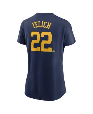 Women's Christian Yelich Navy Milwaukee Brewers Fuse Name Number T-Shirt