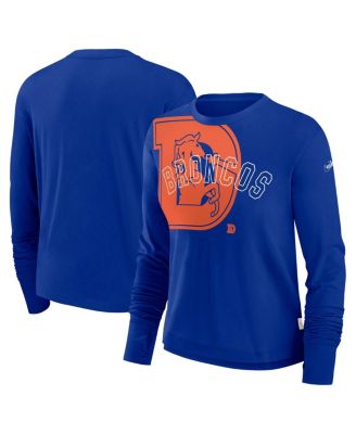 Nike - Women's Royal Denver Broncos Layered Logo Cropped Long Sleeve Fashion T-Shirt