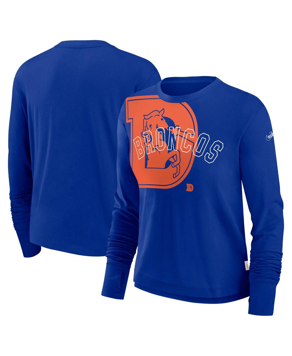Nike Women's Royal Denver Broncos Layered Logo Cropped Long Sleeve Fashion T-shirt In Royal