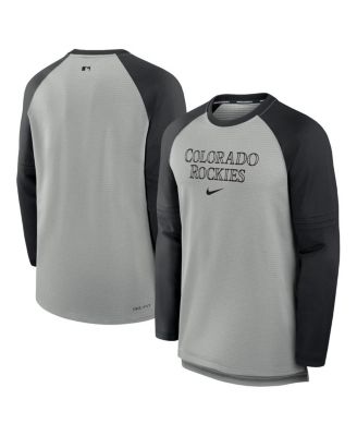 Nike - Men's Heather Gray/Black Colorado Rockies Authentic Collection Game Time Raglan Performance Long Sleeve T-Shirt
