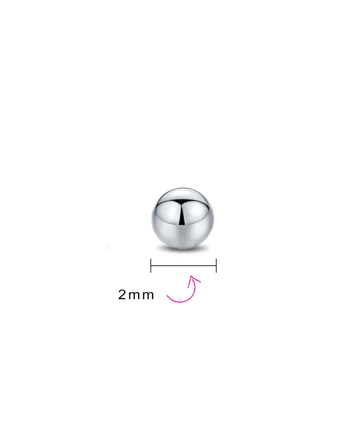 Bling Jewelry Minimalist Plain Simple Round Bead Ball Tragus Cartilage Stud Earrings Shiny Polish .925 Sterling Silver