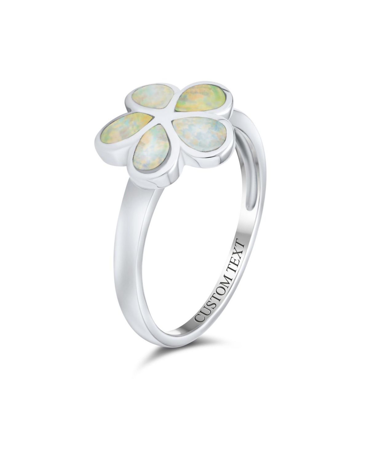 Bling Jewelry White Created Opal Hawaiian Plumeria Flower Ring .925 Sterling Silver