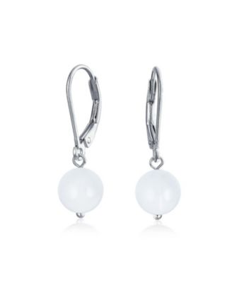 Simple Natural Stone 8MM Ball Drop Earrings Sterling Silver Leverback