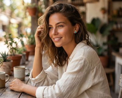 Classic 10MM Natural Stone Bead Ball Stud Earrings .925 Sterling Silver