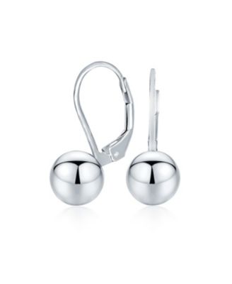 Classic Simple Basic Lever Back Round Bead Ball Drop Earrings .925 Sterling Silver