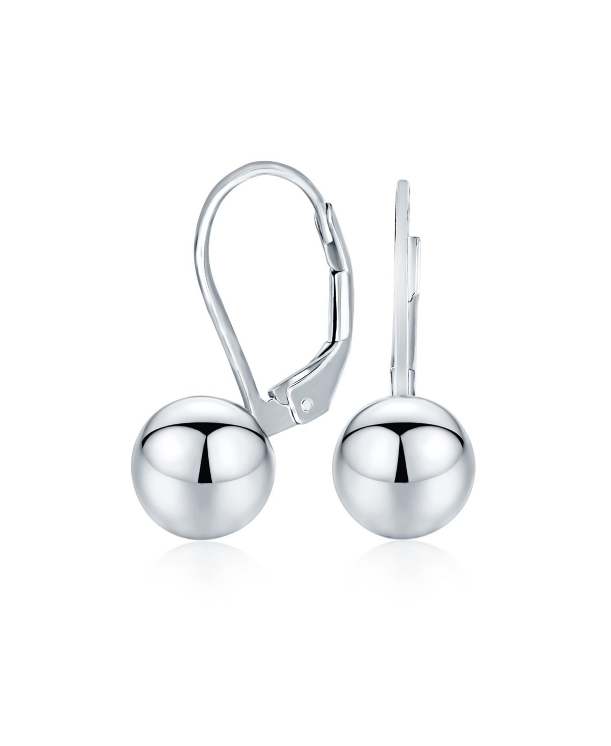 Classic Simple Basic Lever Back Round Bead Ball Drop Earrings .925 Sterling Silver - Silver