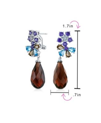 Purple Burgundy CZ Cubic Zirconia Fashion Flower Statement Dangle Teardrop Earrings Silver Plated