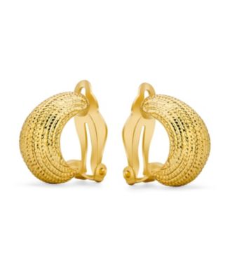 Ribbed Grooved Cable Rope Stripe Wide Half Hoop Dome Clip On Earrings Non Pierced Ears Gold Tone Plated