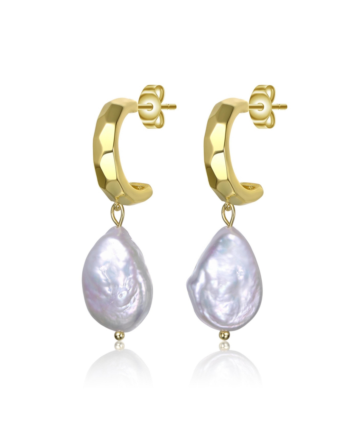 Sterling Silver 14K Gold Plated with Irregular Freshwater Pearl Dangle Earrings - Gold