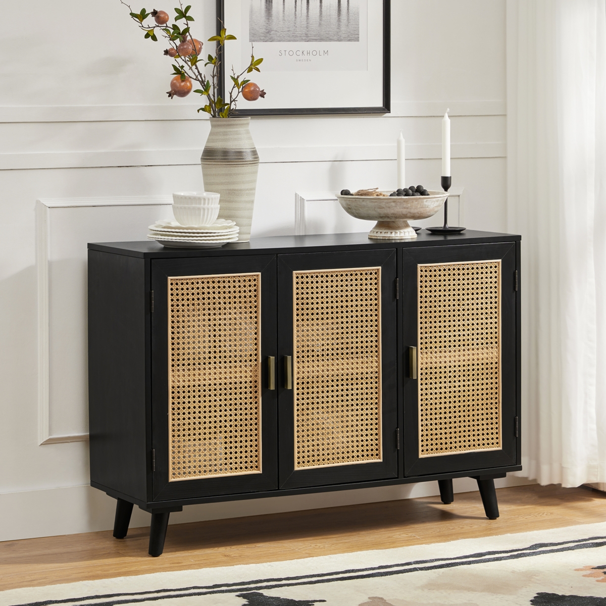 Mid-century Modern Pidcock Contemporary Door Accent Cabinet with Rattan