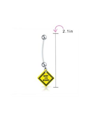 Bio flex On Board Sign Pregnant Dangle Bar And Ball Style Navel Belly Ring Silver Tone Surgical Steel 14G