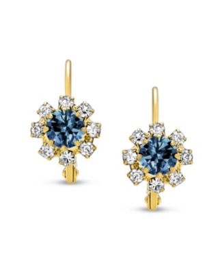 Flower Crystal Drop Earrings Gold Plated Brass Lever Back
