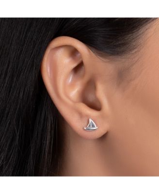.925 Sterling Silver Small Nautical Sail Boat Sea Lover Ocean Vacation Ship Sailboat Stud Earrings Pendant Necklace