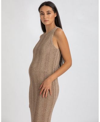 Maternity Sleeveless Crochet Knit Fitted Maxi Hibiscus Dress
