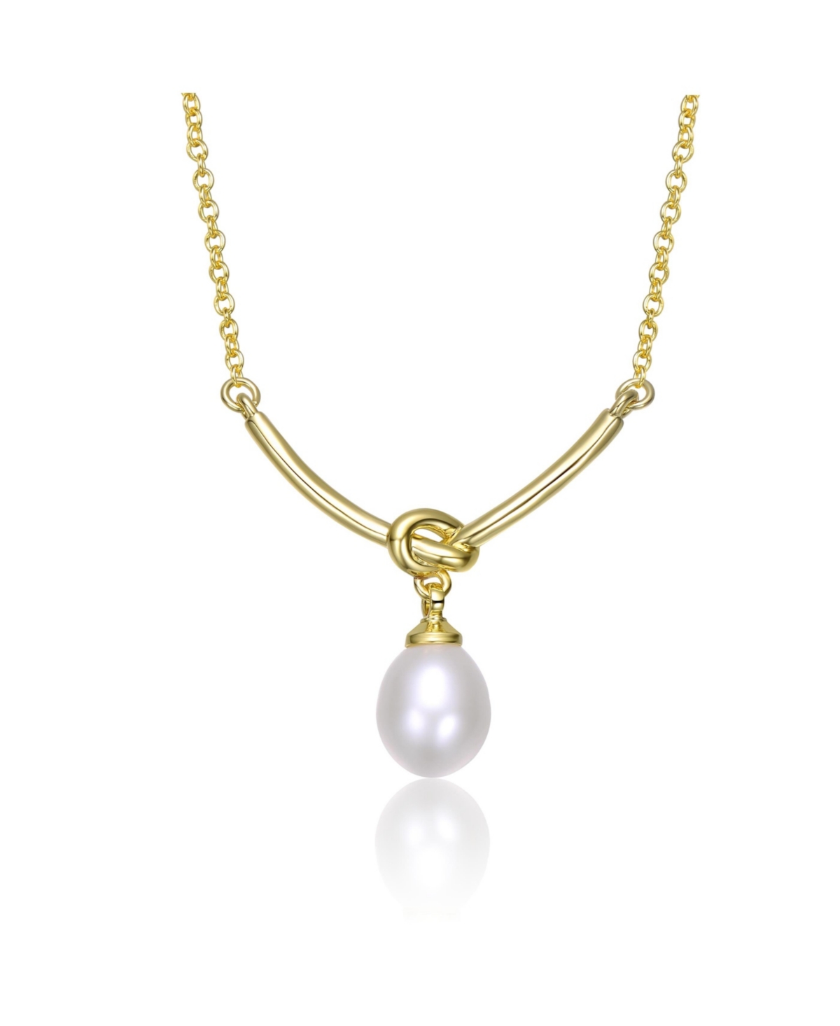 Sterling Silver 14K Gold Plated with White Egg Shapped Freshwater Pearl Y-Shapped Necklace - Gold