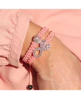 Stackable Ribbon Pave Crystal Ribbon Cancer Survivor Bracelet Braided Cord String