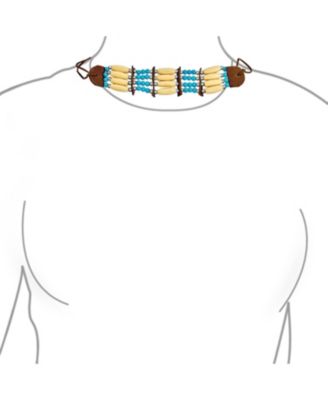 Boho Handmade 3 Row Line Bead Natural Wood Leather Tribal Wide Choker Necklace Adjustable