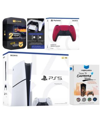 Playstation 5 Slim Disc with Extra Volcanic Red Controller, Charging Dock and MightySkins Decal Voucher + 2 Year CPS Extended Warranty