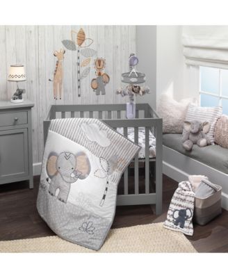 Baby Jungle Safari Cotton White/Gray Elephant/Lion Fitted Mini Crib Sheet