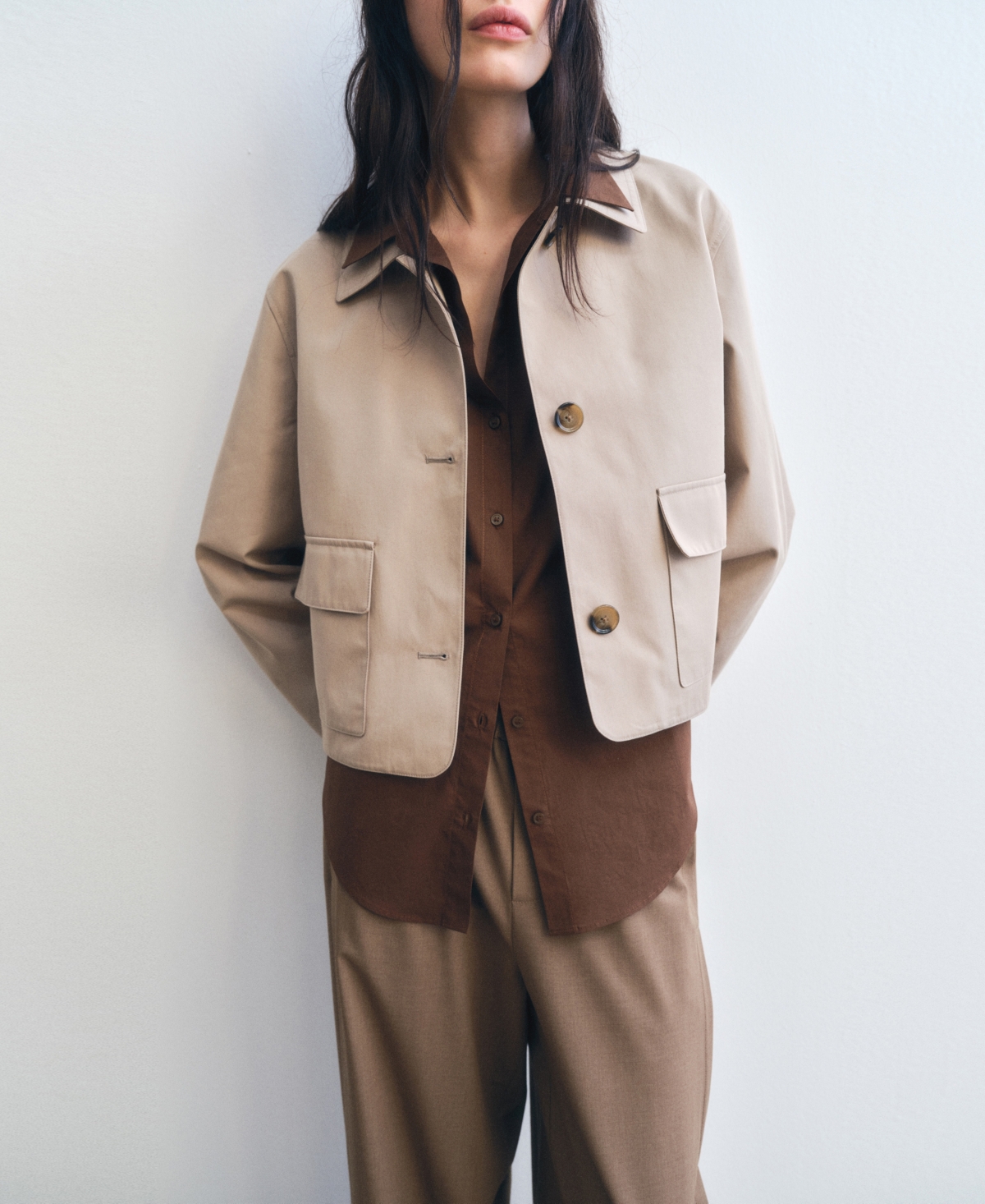Mango Women's Pockets Cotton Jacket In Khaki