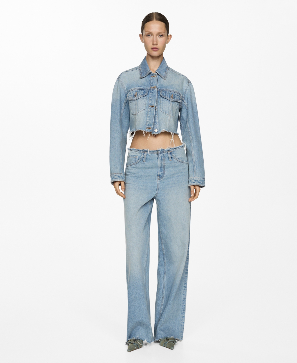 Women's Denim Frayed Hem Jacket - Medium Blue