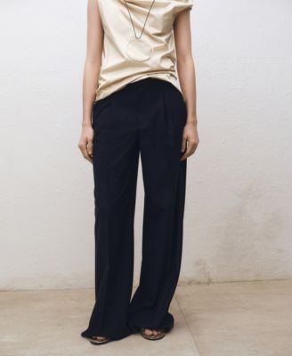 Women's Wide Leg Wool-Blend Pleated Pants