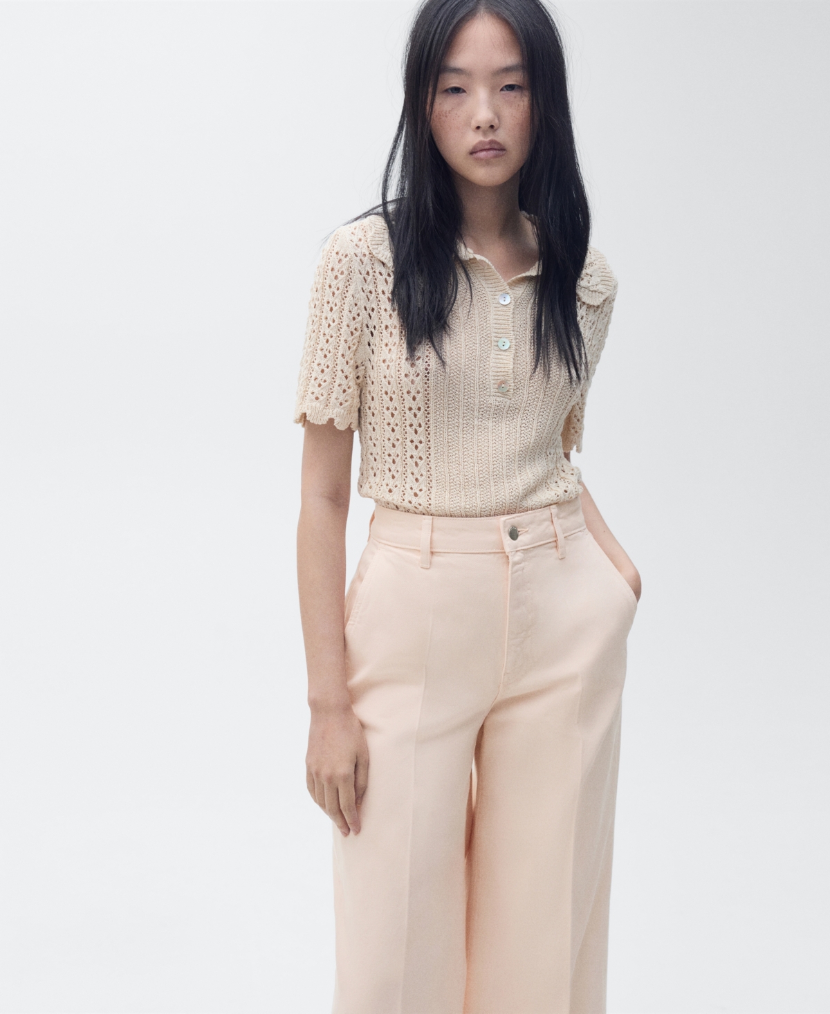 Mango Women's High-rise Wide Leg Jeans In Pastel Pink