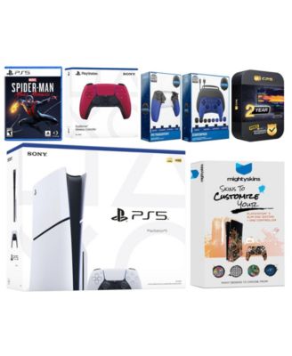 Playstation 5 Slim Disc with Spider-Man: Miles Morales, Extra Gray Camo Controller, Gamer Kit, Trigger Kit and MightySkins Decal Voucher + 2 Year