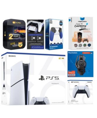 Playstation 5 Slim Disc with Extra Chroma Teal Controller, Plantronics Headset, Trigger Stop Kit, Charge Dock and MightySkins Decal Voucher + 2 Y