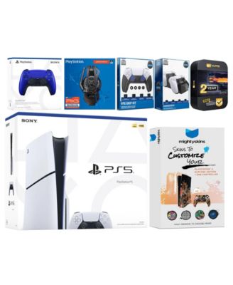 Playstation 5 Slim Disc with Extra Midnight Black Controller, Plantronics Headset, FPS Grip Kit, Charge Dock and MightySkins Decal Voucher + 2 Ye