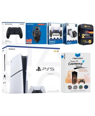 Playstation 5 Slim Disc with Extra Chroma Pearl Controller, Plantronics Headset, FPS Grip Kit, Charge Dock and MightySkins Decal Voucher + 2 Year
