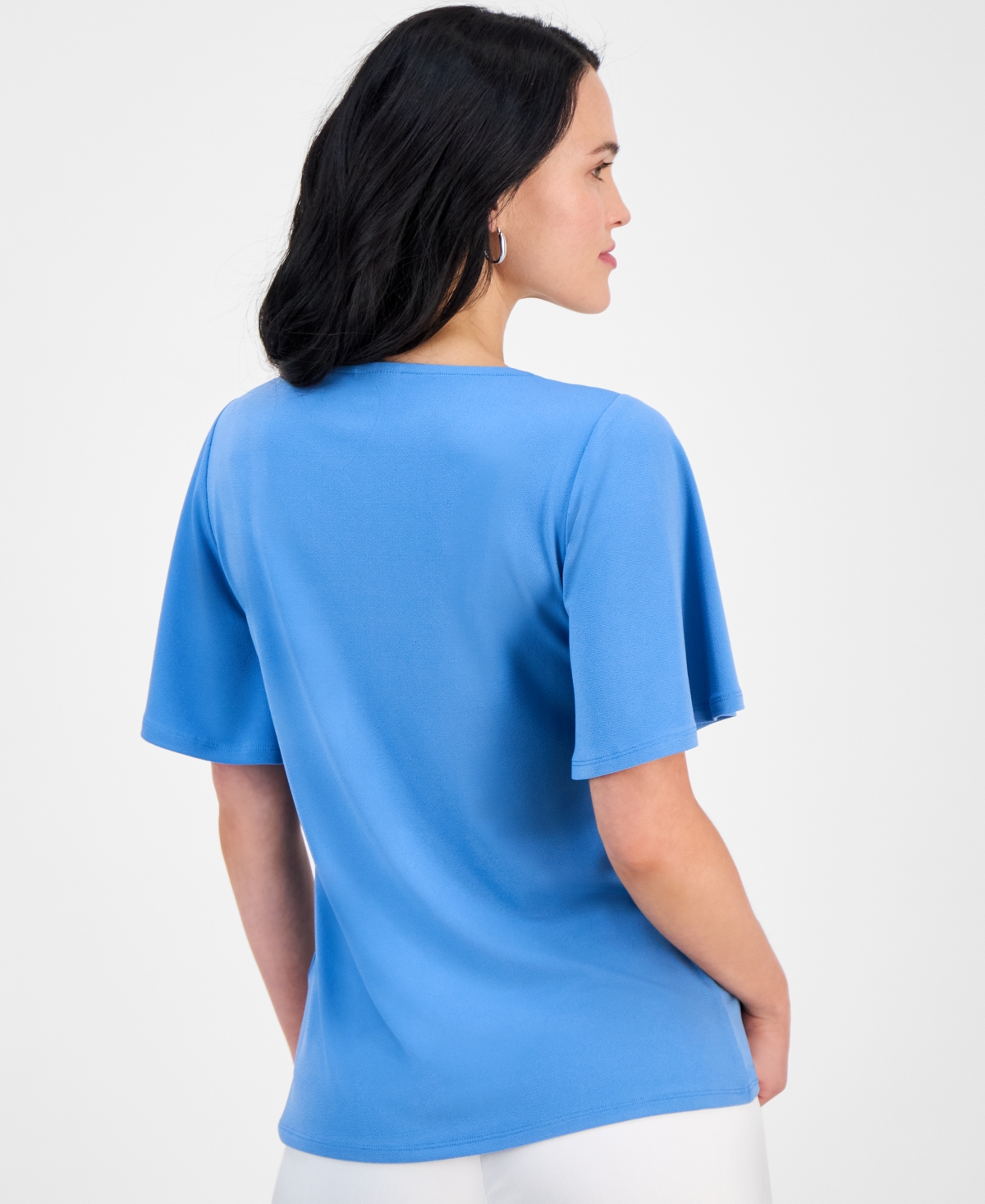 JM COLLECTION PETITE FLUTTER-SLEEVE SQUARE-NECK TOP, EXCLUSIVELY AT MACY'S 