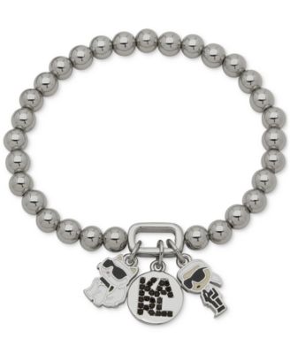 KARL LAGERFELD PARIS - Pav&eacute; Logo Multi-Charm Beaded Stretch Bracelet