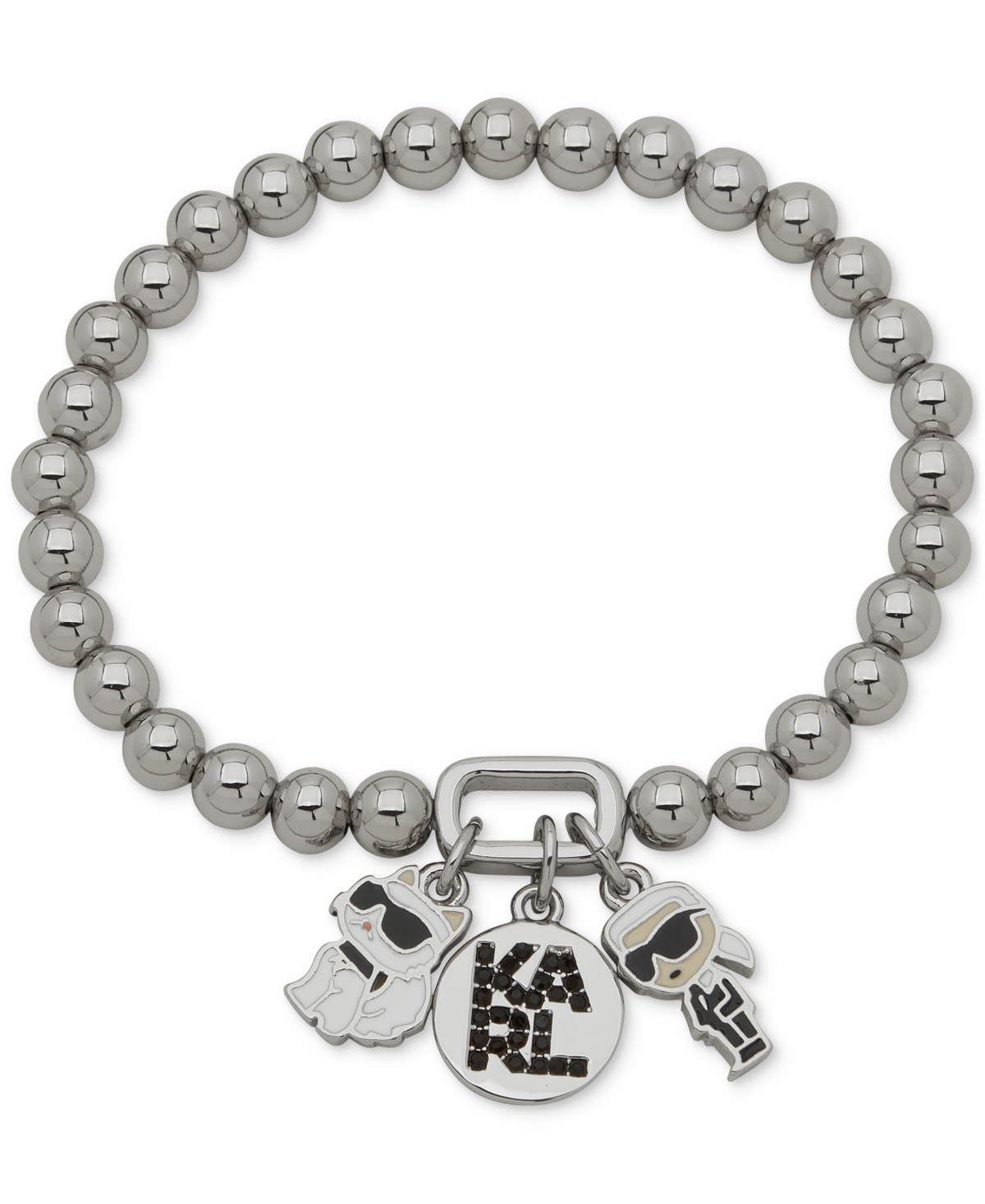 Pave Logo Multi-Charm Beaded Stretch Bracelet - Black