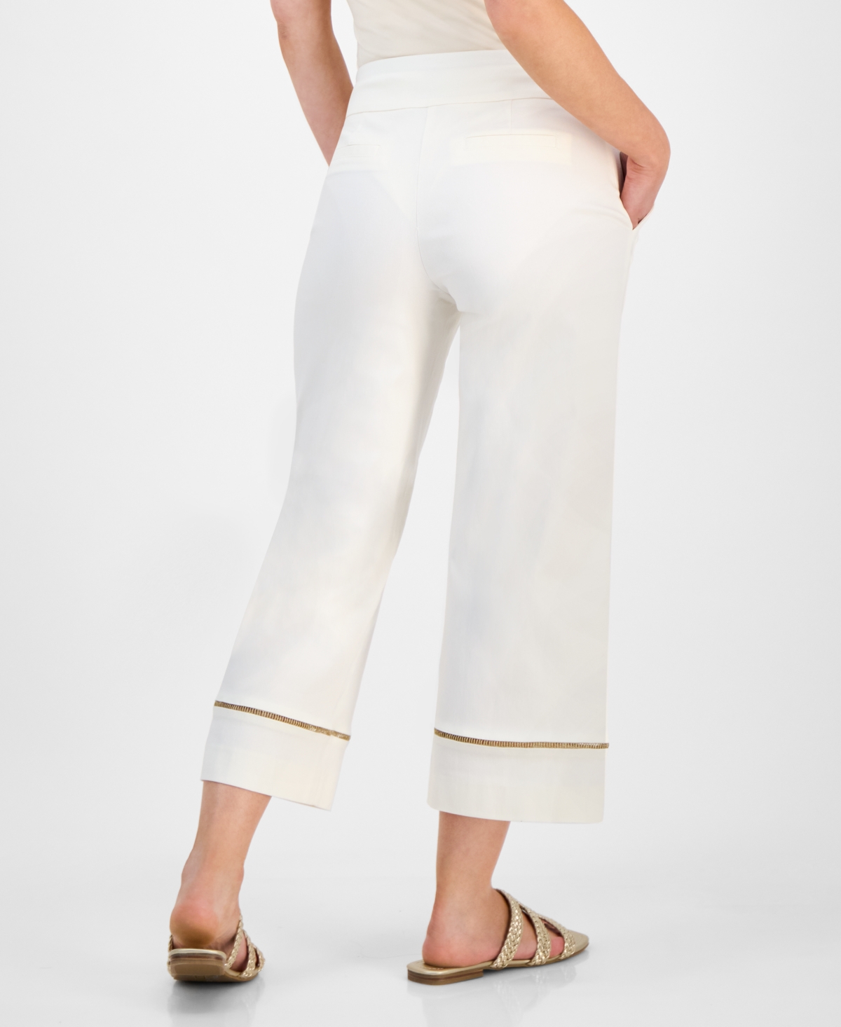 JM COLLECTION PETITE PULL-ON WIDE-LEG METALLIC-TRIM PANTS, EXCLUSIVELY AT MACY'S 