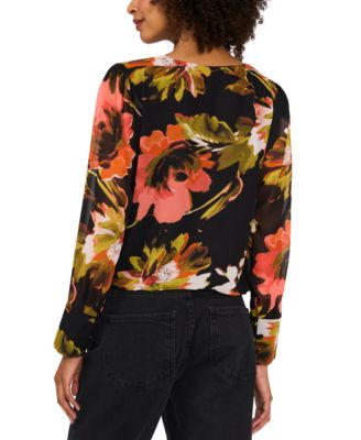 Women's Split-Neck Wrapped Long-Sleeve Top