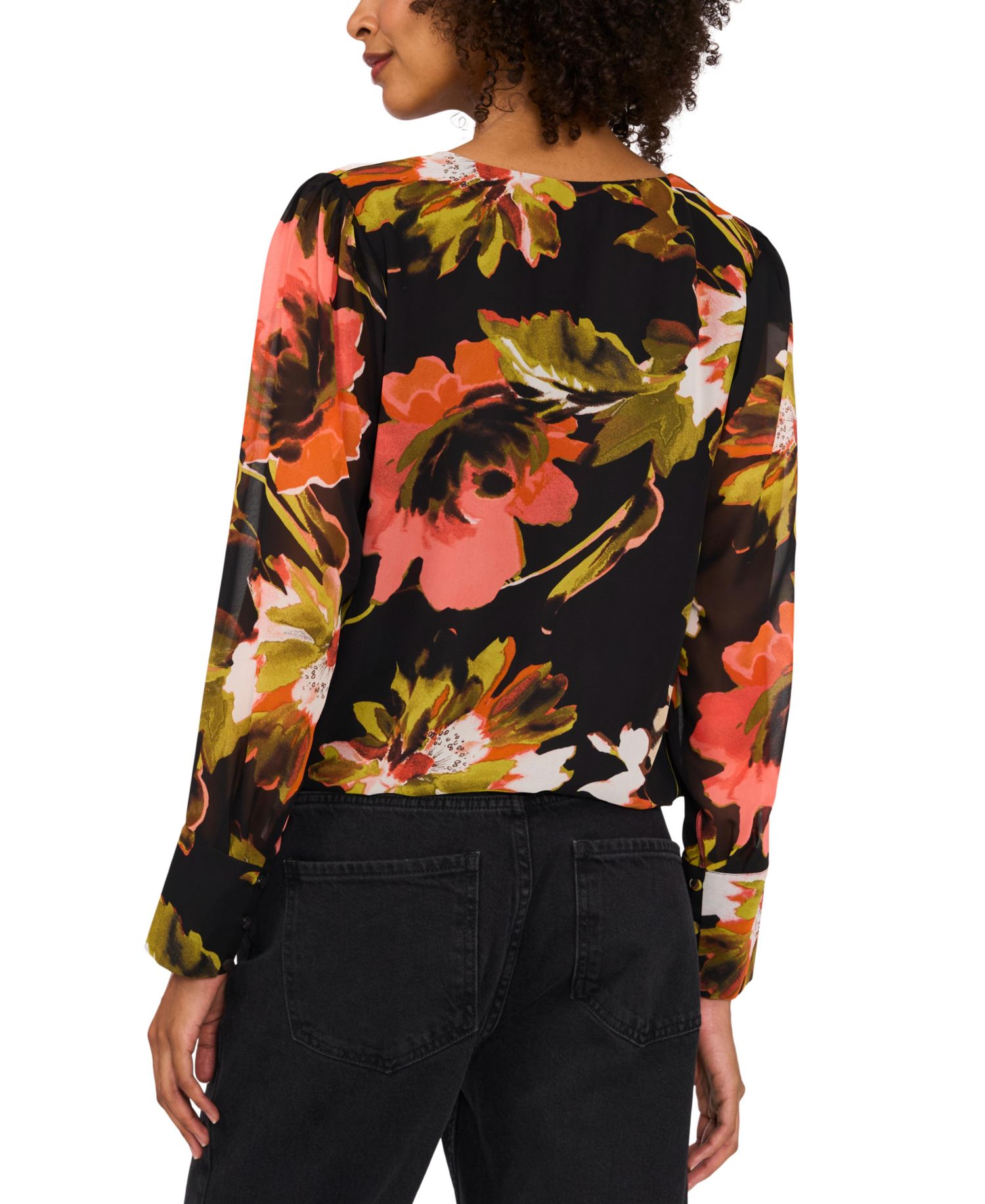 Women's Split-Neck Wrapped Long-Sleeve Top