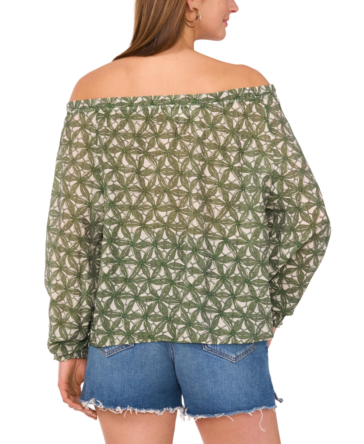 Vince Camuto Women's Floral-print Off-the-shoulder Blouse In Dark Green