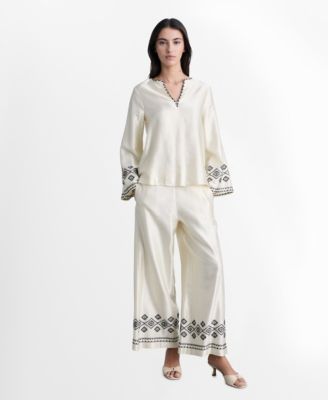 MANGO - Women's Embroidered Satin Blouse