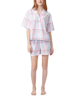 Hue - Women's Plaid Seersucker Short-Sleeve Boxer Pajama Set