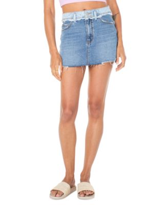 Sereia Two-Wash Denim Frayed-Hem Mini Skirt
