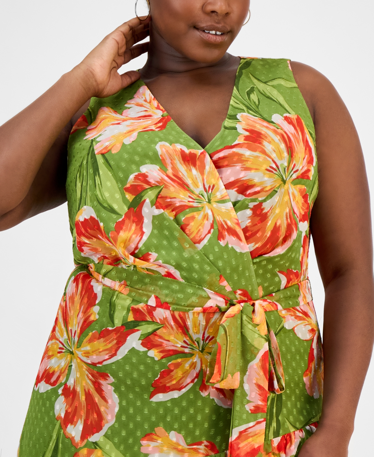 Anne Klein Plus Size Floral Chiffon High-low Dress In Green