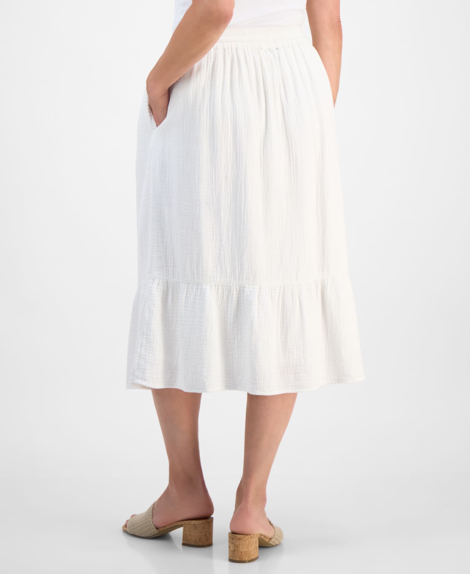 Petite Cotton Gauze Tiered Pull-On Midi Skirt