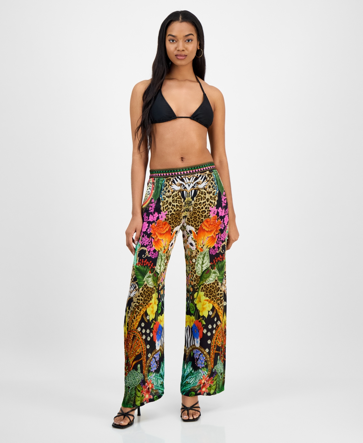 Women's Paradise Printed Embellished Wide-Leg Pants - Multi